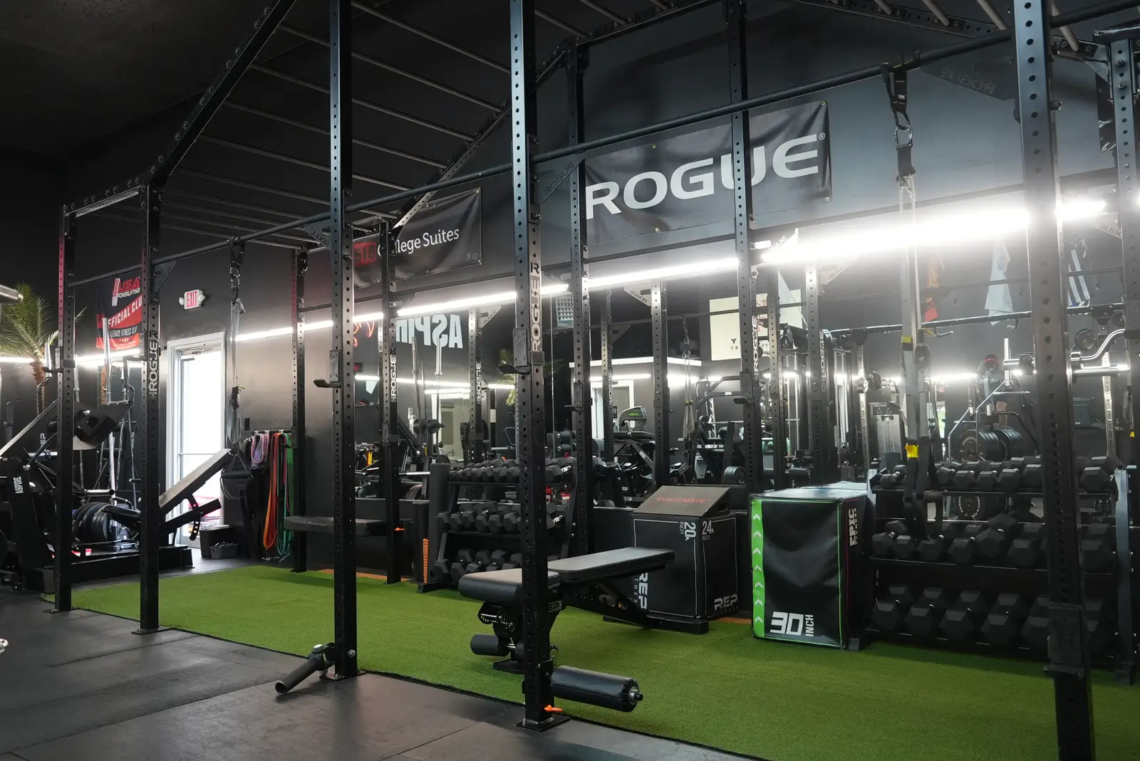 Turf lane and sled zone on the Aspire training floor