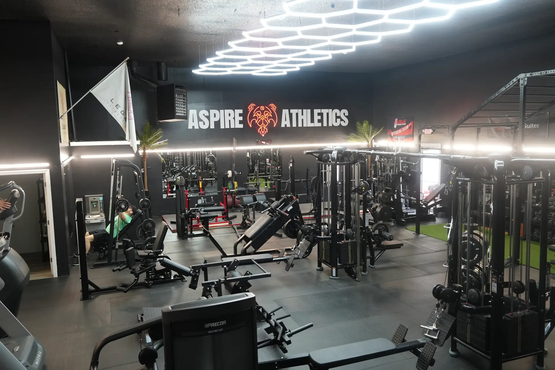 The Aspire Athletic Club training floor with Rogue equipment and turf