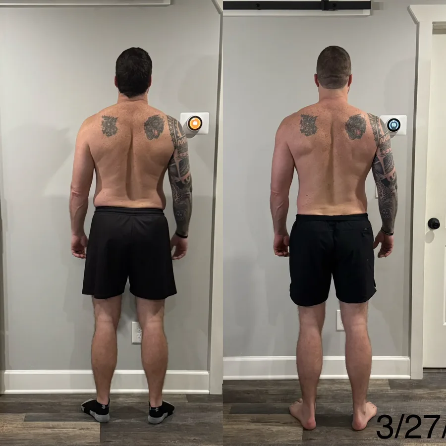 Eric's before and after body-composition scan from coached training at Aspire