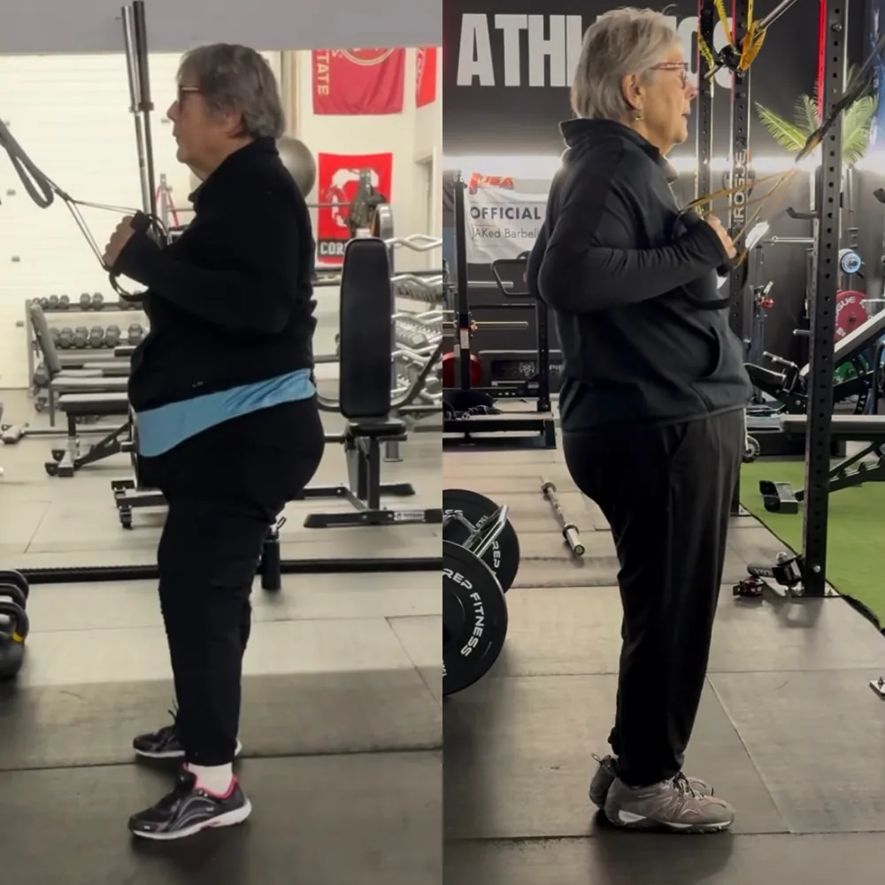 Launa's before and after: from struggling with severe arthritis to standing strong at the rack after losing nearly 100 pounds at Aspire